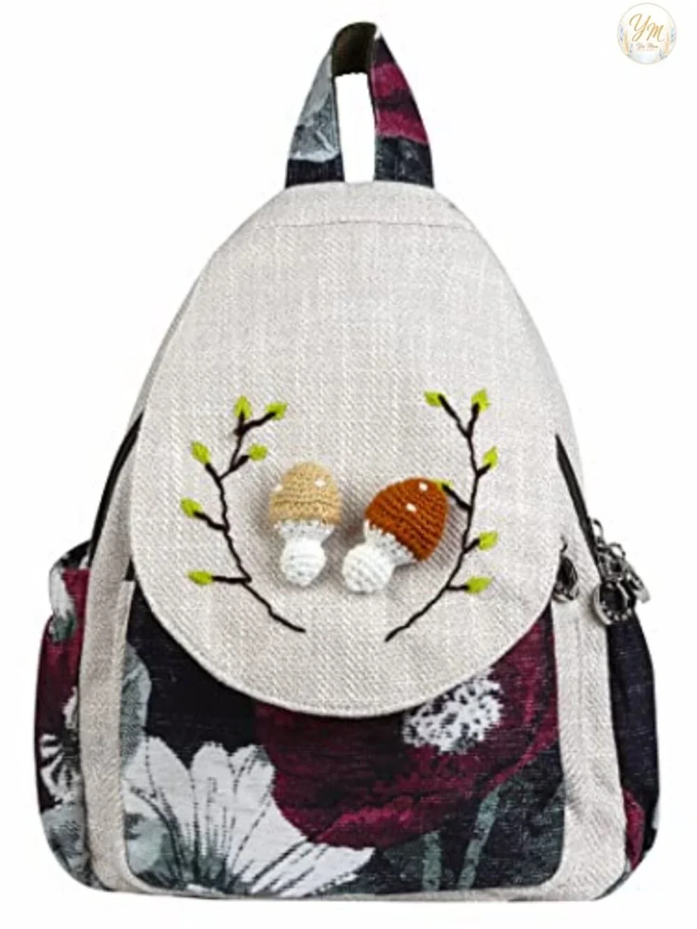Boho Hippie Small Canvas Backpack Purse Convertible Sling Bag Embroidered Woven